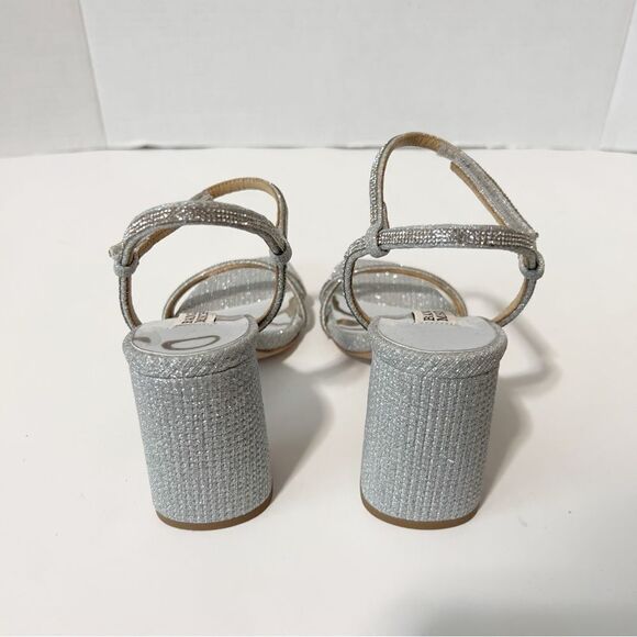 Badgley Mischka Firey Bejeweled Silver Rhinestone Block Heel Sandal Size 5 NWOT - Picture 7 of 8